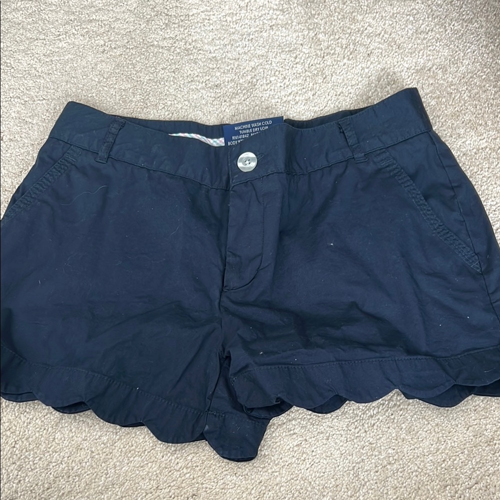 Women's Navy Scalloped Shorts